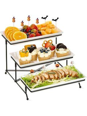 3-Tier Collapsible Serving Tray Set - 12" Platters for Party, Veggies, Desserts
